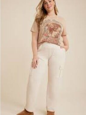 Maurices Wide-Leg Cargo Pants in Heathered Oatmeal Sz XXL Long/Tall